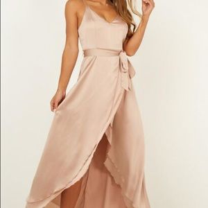 Showpo Treasuring You Dress in Mocha Satin